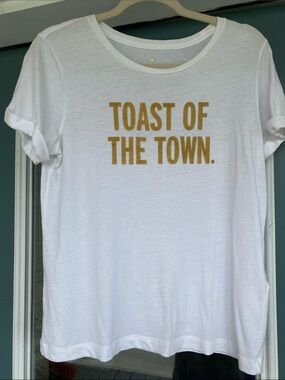 Kate spade White Graphic Tee with Gold 'Toast of the Town' Print